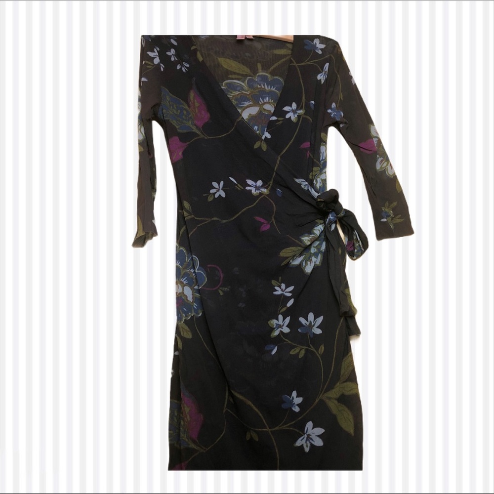 3/$30 SWEET PEA Sheer Black Floral Wrap Dress
